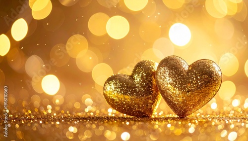 Golden Glittering Hearts on Bokeh Background a Symbol of Love Romance and Affection for Valentines Day Celebration.
