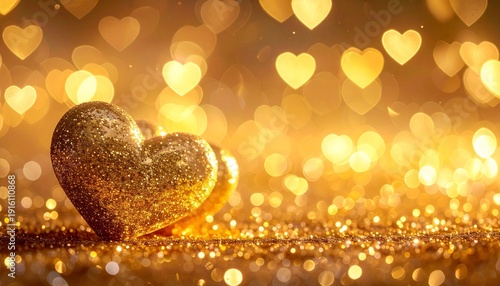 Golden Glittering Hearts A Symbol of Love and Affection for Celebrations and Special Occasions.