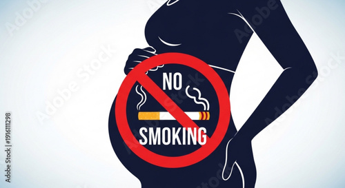Pregnant woman silhouette with no smoking sign on belly health warning concept