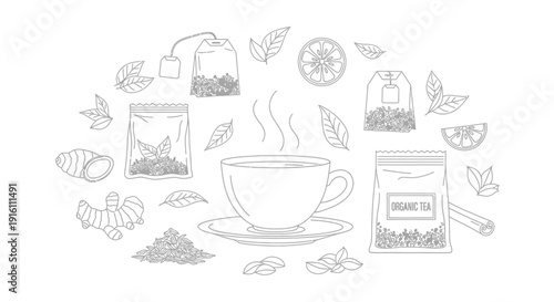 set of hand drawn illustrations of food