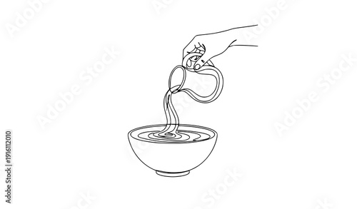 Single Line Art of Hand Pouring Water into Bowl Minimal Continuous Line Vector Illustration