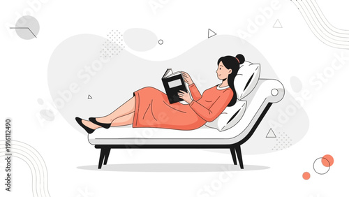 Woman Relaxing Reading Book on Chaise Lounge, Cozy Home Lifestyle