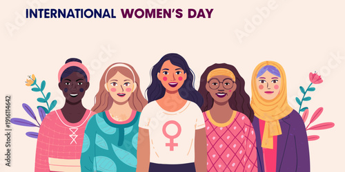 Celebrating international women s day with diverse group of illustrated female figures