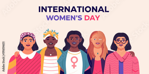 Celebrating international women s day with diverse group of women illustrations