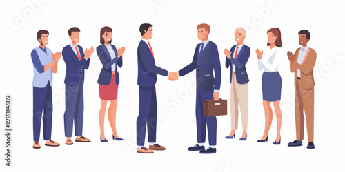Business professionals shaking hands and applauding representing success and collaboration