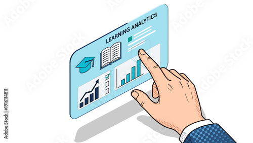 Interactive education technology concept with data analytics and growth graphs