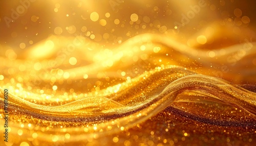 Abstract Golden Waves with Sparkling Particles Elegant Background for Design and Luxury Presentation Decorative Backdrop.