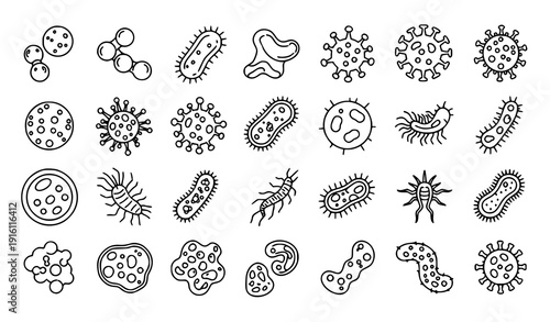 Microbe and Germ Outline Icons – Bacteria and Virus Vector Collection
