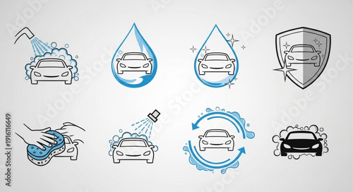 Car Wash Icons Set Clean Vehicle Service Symbols.