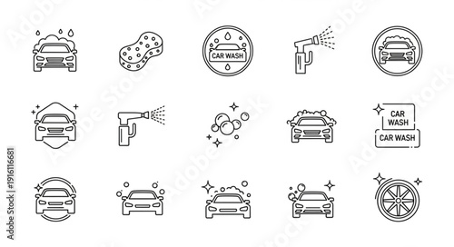 Car Wash Icons Set Clean Vehicle Service Symbols.