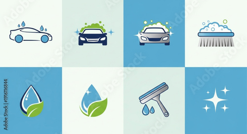 Car Wash Icons Set Clean Vehicle Service Symbols.