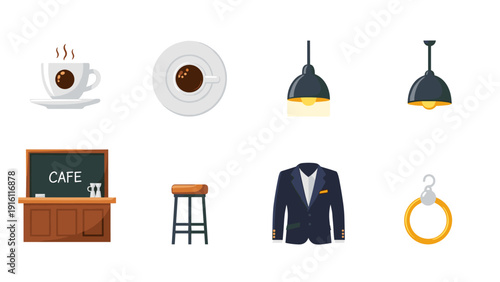 Contemporary coffee shop essentials with modern decor and attire