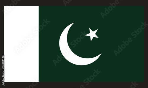 National flag of pakistan featuring a white crescent and star on a green field