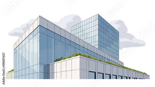 Modern architectural building with geometric design and glass facade