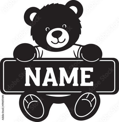 Cute teddy bear name plaque design perfect for nursery decor, baby room signs, kids bedroom wall art, and personalized gifts