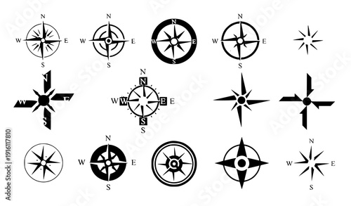 Title
Nautical compass and wind rose vector icon collection for marine navigation and geographic charts