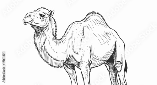 Detailed drawing of a standing camel.