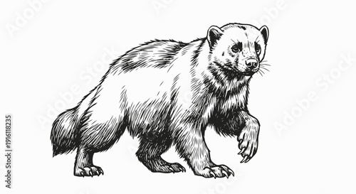 Black and White Badger Illustration Artwork.