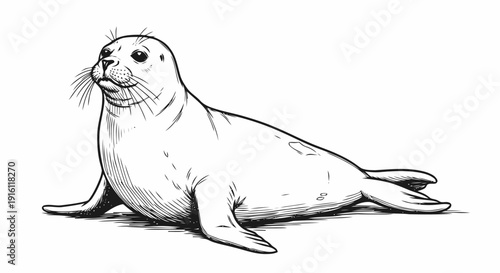 Seal Illustration Sketch Simple Black White.