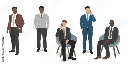 Diverse group of men in business attire standing and seated casually