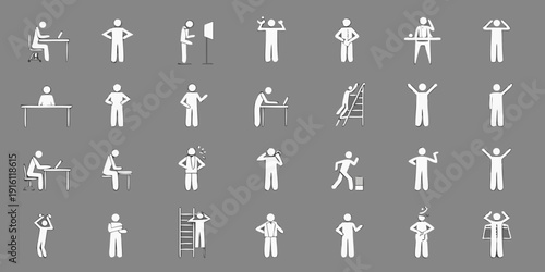 Diverse white silhouettes depicting various human activities and postures