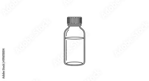 Clear Glass Bottle with Liquid and Screw Cap - Simple Line Art Illustration