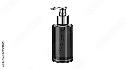 Clear Glass Dispenser Bottle with Silver Pump Top, Isolated on White Background