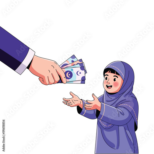 Generosity and Gratitude A Child Receives Money, Illustrating Acts of Kindness and Economic Exchange