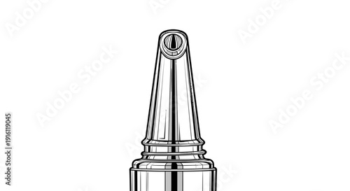 Close-up of a metal nozzle tip with a circular opening, detailed illustration.