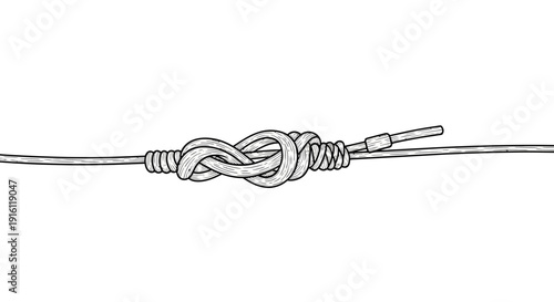 Close-up of a strong fisherman's knot connecting two fishing lines, illustration