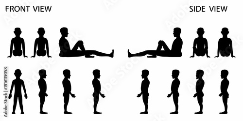 Silhouettes of people demonstrating various postures and anatomical views