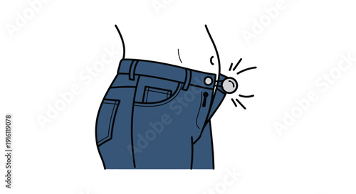 Close-up of jeans button extending to fit larger waist, showing comfort and flexibility.