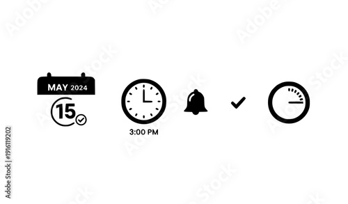 Flat calendar and clock icons with deadline, event, and schedule vector set