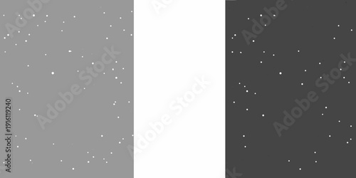 Three vertical panels displaying varying shades of gray and scattered white dots