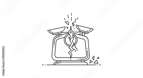 Broken Scale Icon, Symbol of Failure, Imbalance, and Financial Crisis