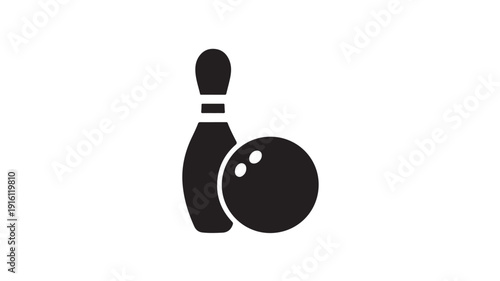 Bowling Pin and Ball Silhouette in Simple Flat Design with Monochromatic Color on White Background for Sports Icon