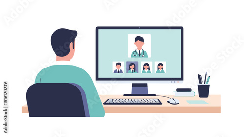 Virtual medical consultation with doctor and patients in online meeting