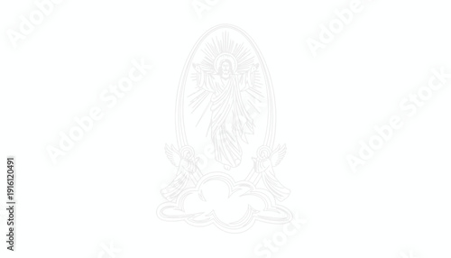 Angel Ascending, Divine Light, Heavenly Being with Wings, Clouds, Religious Symbolism