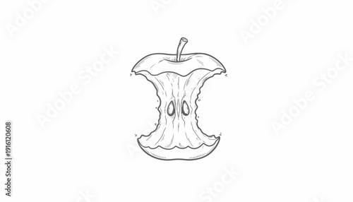 Apple Core Sketch - Hand-Drawn Illustration of Leftover Fruit Stub