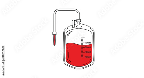 Blood Bag with Red Liquid and Measurement Markings, Medical Equipment