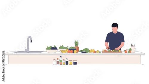 Person preparing healthy meal in modern kitchen with fresh ingredients