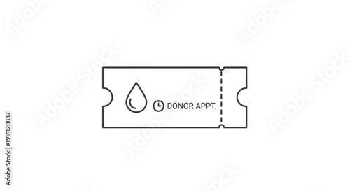 Blood donation appointment ticket icon with drop and clock