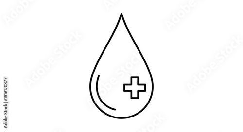 Blood Drop Icon with Plus Sign, Medical Symbol, Healthcare Concept, Line Art