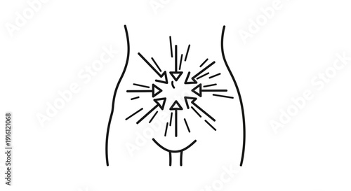 Abdominal Pain and Discomfort Icon: Arrows Converging on Stomach Area