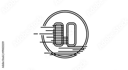 Abstract Pause Button Icon with Motion Lines, Minimalist Design