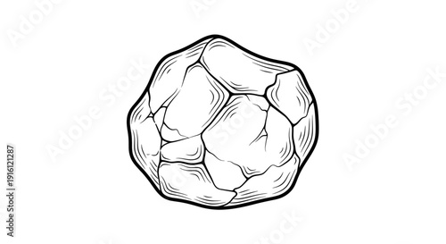 Abstract stone texture, rough surface, geometric shapes, black and white illustration