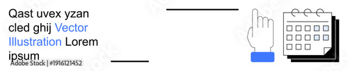 Scheduling, planning, event management, task organization, productivity, time tracking. Hand pointing to a calendar icon. Scheduling and planning concept for time management