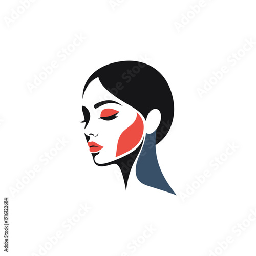 Portrait of a woman  with red makeup on her face