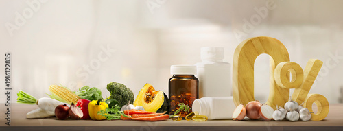Foto Fresh vegetables and vitamin-rich ingredients promote healthy nutrition and a 0% calorie concept
