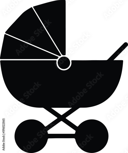 silhouette baby stroller icon on white background for infant care vector design